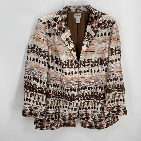 Chico's Women's Brown Multi-Color Silk Jacket Size 2 (L) Lightweight Lined - Picture 9 of 9